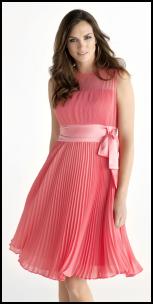 Salmon Coral Pink Pleat Chiffon Dress.