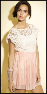 Miss Selfridge Ivory Lace & Peach Pleat Skirt Dress.