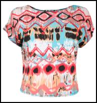 Pink & Blues Tribal Aztec Diamond Lozenge Print Top in Multi Colour.