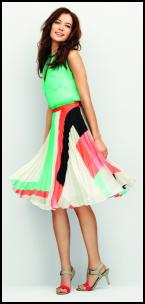 Wallis Colour Block Pleated Skirt, Green Top.