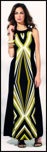 Black Yellow Stripe Tribal Print Maxi Dress.