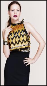 F&F Tribal Look - Black & Gold Ochre Yellow Halter Top.