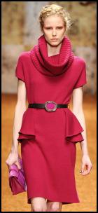 Red Cowl Neckline Peplum Dress.