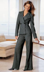 Trouser suit from NEXT directory. Grey herringbone jacket �59.99 sizes 6 -22, Grey herringbone trousers �39.99 sizes 6-20R/8-20L/8-18XL, Grey contrast stitch boots �74.99 sizes 35.5 - 42