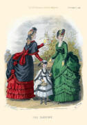The Englishwoman's Domestic Magazine Fashions 1869 - Emerald soft tiered early bustle dress