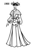 Line drawing of early Edwardian style s-bend dress with bertha collar - 1900