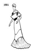 Line drawing of early Edwardian style s-bend dress - 1901