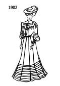 Line drawing of early Edwardian style s-bend dress - 1902