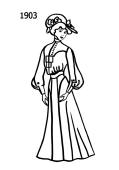 Line drawing of early Edwardian style s-bend dress - 1903