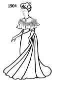 Line drawing of early Edwardian style s-bend dress - 1904