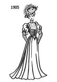 Line drawing of early Edwardian style s-bend dress - 1905