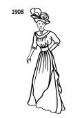 Line drawing of mid Edwardian style dress - 1908