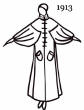 Picture of a coat with cape like attributes 1913. Costume history and fashion history of cloaks.