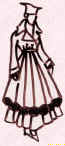 Drawing of a modern shorter crinoline dress of 1916.  Costume history and fashion history between 1914 and 1920.