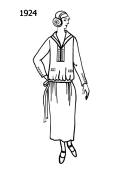 Silhouette line drawing of long drop waisted dress - 1924