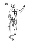 Silhouette line drawing of long drop waisted dress - 1924