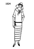 Silhouette line drawing of long drop waisted dress - 1924