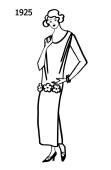 Silhouette line drawing of long drop waisted dress - 1925