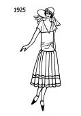 Silhouette line drawing of shorter drop waisted dress - 1925