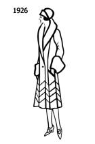 Silhouette line drawing of at knee coat - 1926
