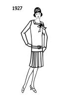 Silhouette line drawing of at knee dress - 1927