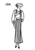 Fashion history line drawing of stylish smart dress 1936.