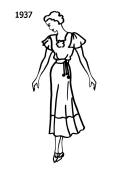 Fashion history line drawing of dress 1937.