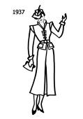 Fashion history line drawing of suit 1937.