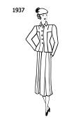 Fashion history line drawing of suit dress 1937