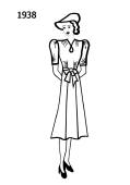Fashion history line drawing of dress 1938