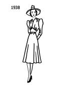 Fashion history line drawing of dress 1938