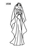 Fashion history line drawing of wedding dress 1938