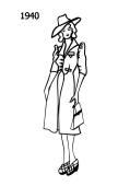 Costume history line drawing of dress 1940