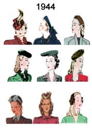 1944 Image of C20th Fashion History Hair and Hat Styles 