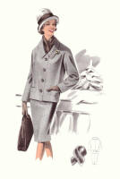 Grey Suit with Boxy Jacket 1965 - Fashion History Drawings of the 1960s