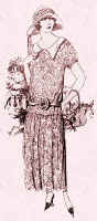 Drawing of above ankle floral dress. Costume history and fashion history 1920s