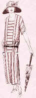 Drawing of above ankle, simply cut striped dress. Costume history and fashion history 1920s