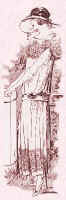 Drawing of above ankle afternoon summer dress. Costume history and fashion history 1920s
