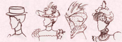 Pictures of late Victorian hats and bonnets.  Fashion history.