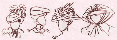 Sketches of Edwardian hat styles. Fashion history.