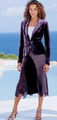 Purple Velvet Jacket - With satin tie fastening. �64.99, 82% viscose 18% silk. Purple Velvet Devor� Skirt �44.99, 82% viscose 18% silk. Lining 100% polyester. Dry clean.  Sizes 6 - 20 
