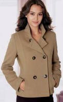 Camel Double Breasted Coat 72% wool 20% polyamide 8% cashmere. Lining 100% acetate. Dry clean. Sizes 6 - 22. 954-499-X36. �59.99