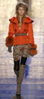 Blumarine embroidered silk jacket with fox cuffs, mink-trim cap