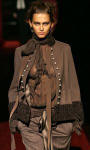 Ferre - Chocolate double-breasted jacket with karakul collar, brown border