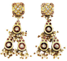 Gold with black or deepest wine red enamel Lac jewellery earrings are from Venkatraman Jewels of Jaipur in India.