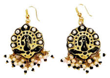 Gold with black or deepest wine red enamel Lac jewellery earrings are from Venkatraman Jewels of Jaipur in India.
