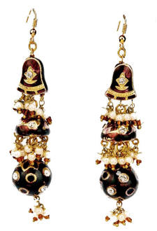 Gold with black or deepest wine red enamel Lac jewellery earrings are from Venkatraman Jewels of Jaipur in India.