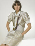 River Island - Metallic shirt and tie £29.99/€50.50, Metallic  linen tulip skirt £39.99/€67.00