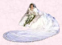 Princess Diana sitting in her wedding dress. Costume History, fashion history.