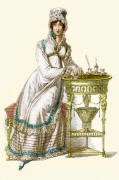 Ackermann's Repository of the Arts Fashion Plate 1819. Morning dress of embroidered clear lawn.